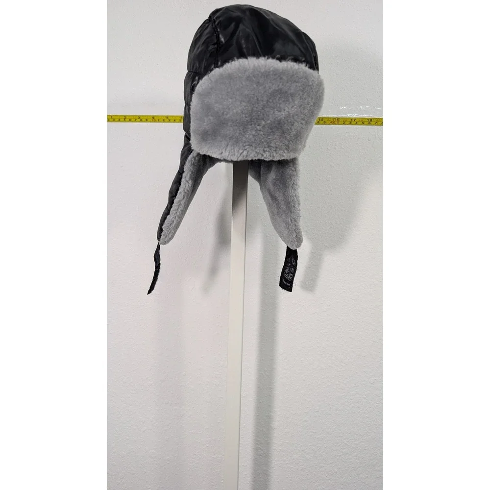 Unbranded Black Puffer Trapper Hat Grey Faux‎ Fur Trim Quilted Winter Ushanka